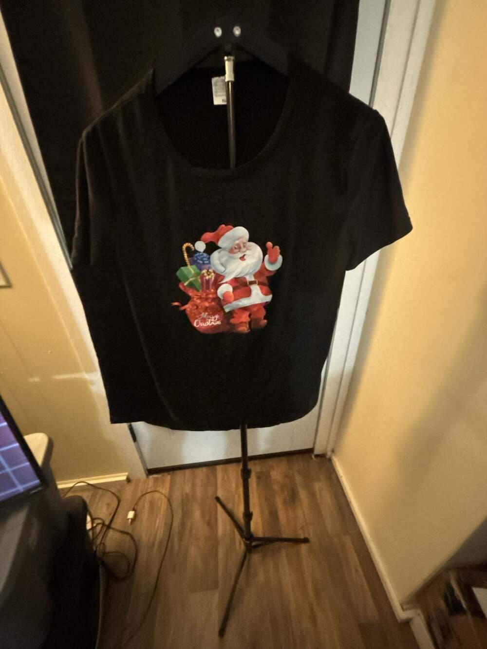 Black Santa Claus Graphic Christmas Holiday T-Shirt Size XL